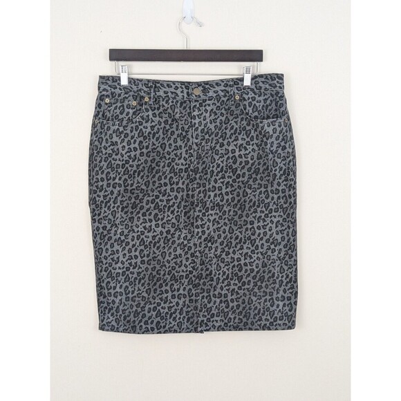 Lauren Jeans Co. Exclusive Animal Print Jeans Skirt Knee Length Gray Black Sz 14 - Picture 1 of 8